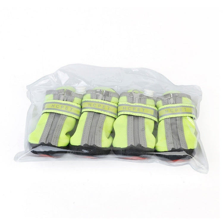 Pet non-slip puppy shoe covers, neon green with gray sole pads, 5-pack in bag