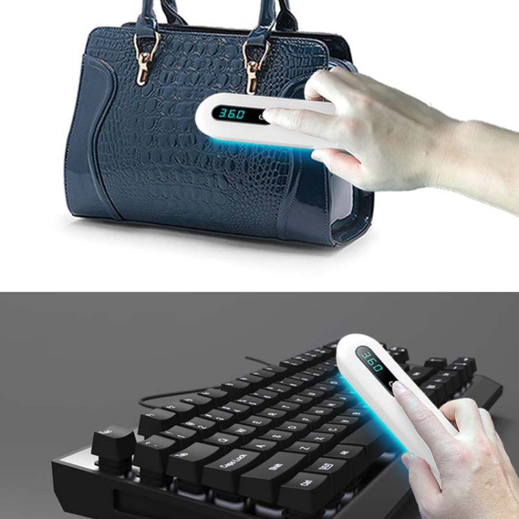 Dark blue UV sterilization box with blue UV lamp inside