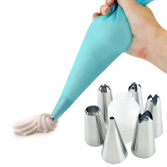 8 PCS/Set 6 Stainless Steel Nozzle Set DIY Cake Decorating Tools Silicone with EVA Cream Pastry Bag, 8 PCS/Set Cake Decorating Tools