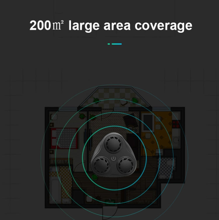 Black ultrasonic 3-horn insect repeller with coverage rings illustration