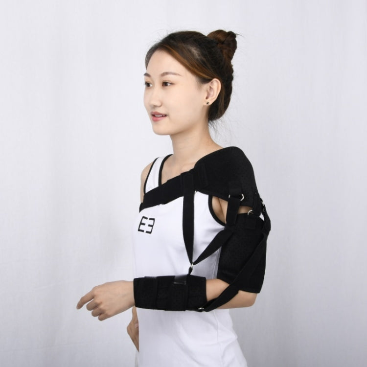 Side view of shoulder fixation belt with black arm cuff and support belt