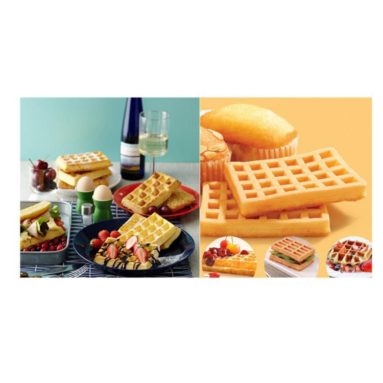 Waffles baked using silicone waffle molds, shown as finished waffle pieces and pastries.