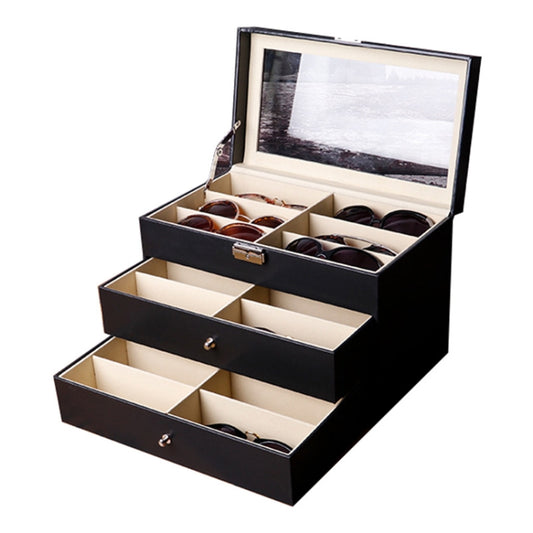 18 Grid Three-Layer Glasses Case Custom PU Leather Sunglasses Storage Display Packaging Box, Size: 33.5x19.5x22.5 cm