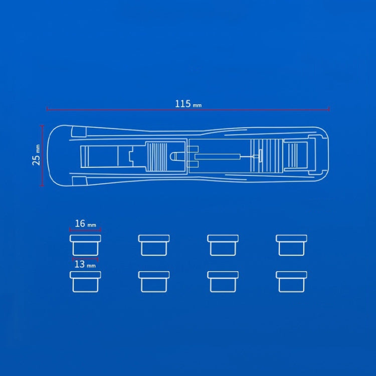 Push clipper technical diagram with 25 mm height and 115 mm length