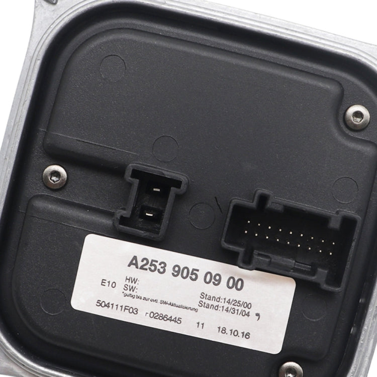 LED headlight LED driver close-up of black electronics cover with pin connectors