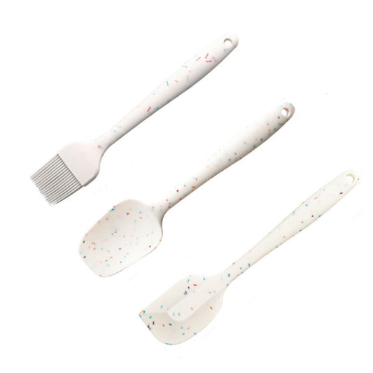 3 in 1 Kitchen Pancake DIY Baking Tools Set Color Grain Barbecue Brush + Butter Spatula + Spatula Set, White