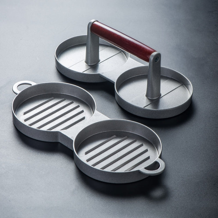 Aluminum alloy burger press mold with dual cavities and ridged steak plates