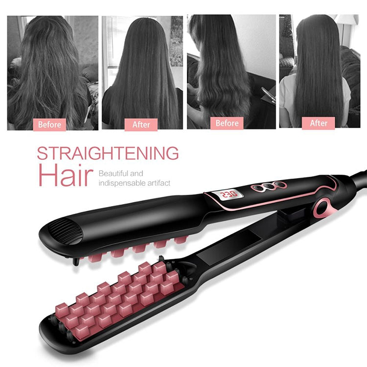 Black and pink ceramic tourmaline hair styling iron with dual plate design