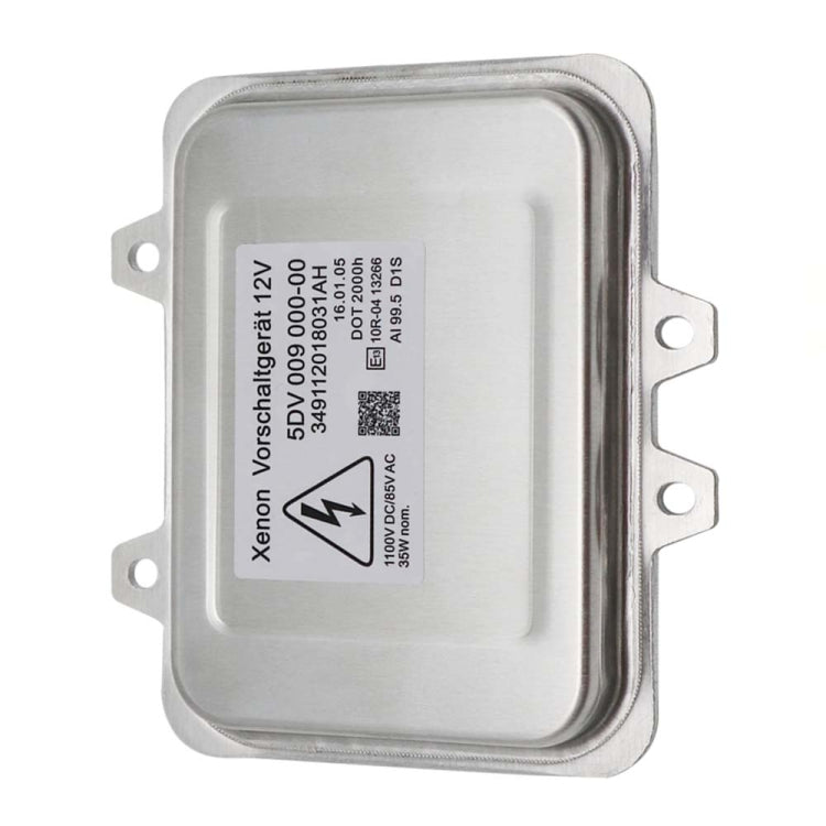 Xenon headlight ballast module with label, shiny silver metal casing