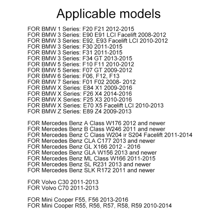 Applicable models compatibility list for HID headlight ballast