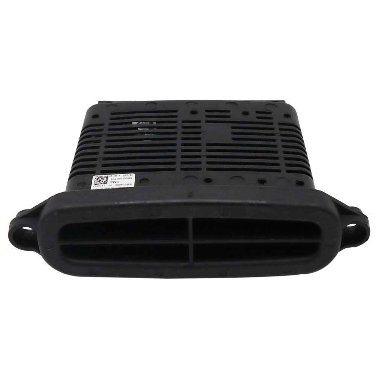 Headlight LED driver module end view showing large air vent opening and vent holes