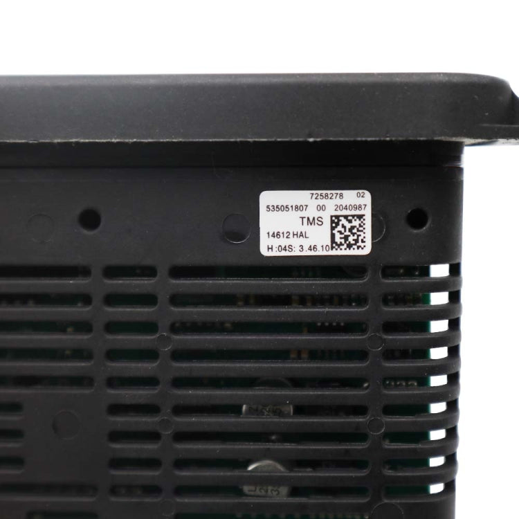 LED headlight controller module label on black housing with vented grille