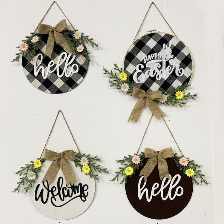 Set of round hanging Easter door wreath signs: hello and Happy Easter designs