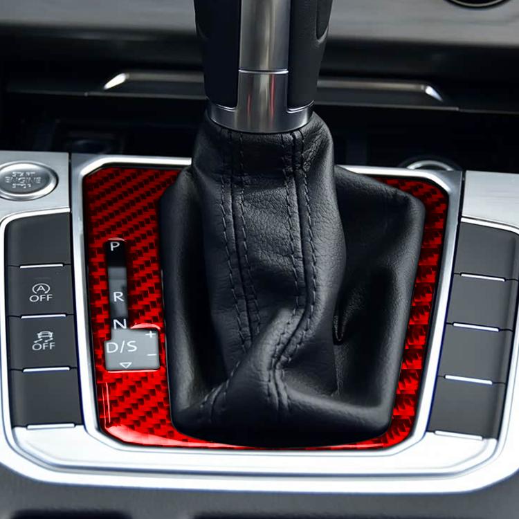 Red carbon-fiber gear shift panel sticker behind the automatic shifter boot area