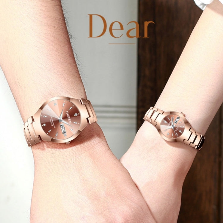 Men's steel strap quartz watch, brown dial, rose-gold tone case and link bracelet