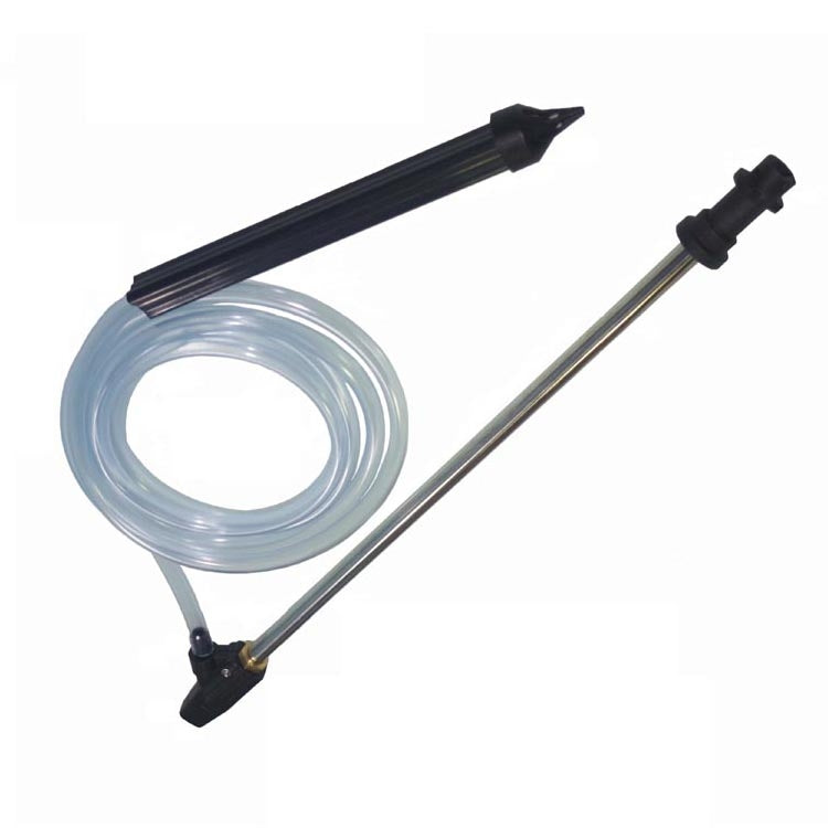 High pressure sandblasting gun kit with black nozzle bar and clear hose loop