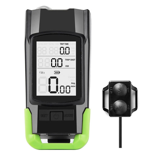 Wireless bicycle code meter lamp with digital display, black unit and green side grips