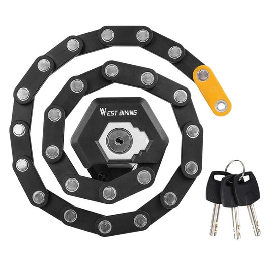 Black folding chain anti-theft key lock with key and orange accent link