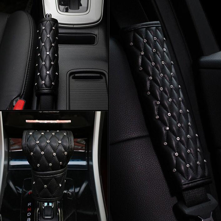Car interior covers set with shoulder, gear shift, and handbrake quilted diamond design