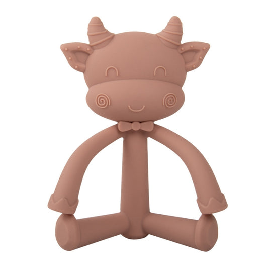 Light coffee sheep-shaped silicone baby teether with rounded arm grips