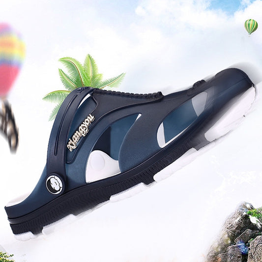 Men's dark blue waterproof sandals with toe strap and mesh-like side panels