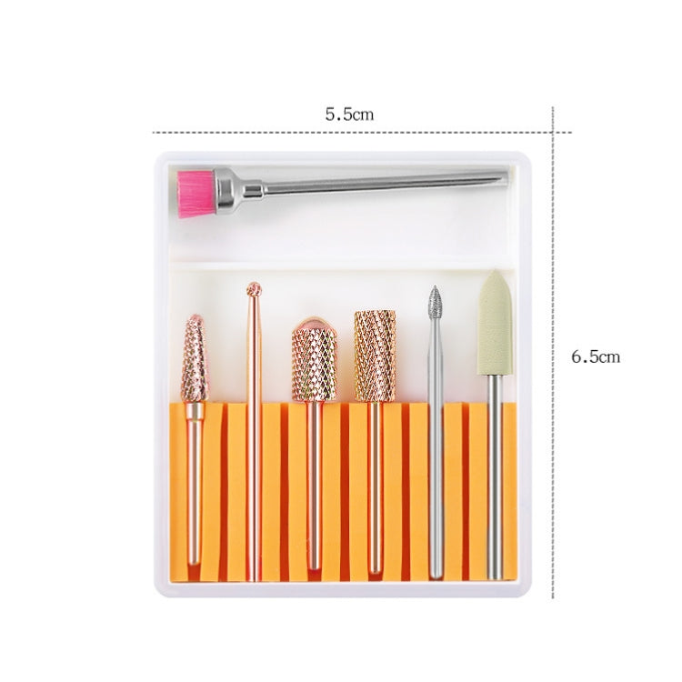 Nail grinding head set in a clear case with orange shafts and assorted textured tips