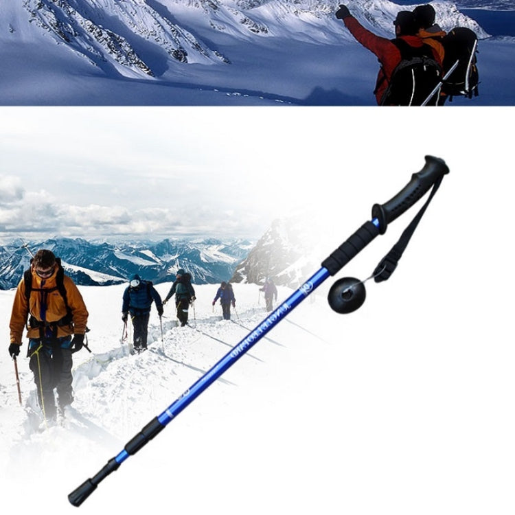 Blue three-section trekking/hand pole with round rubber tip for outdoor hiking
