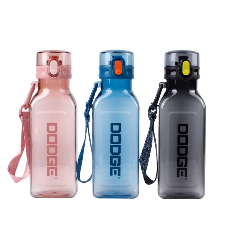 Three sports water bottles: pink, blue, and black, each with flip lid and strap