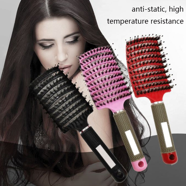Curved hair brush combs for styling: black and pink bristle heads with textured handles
