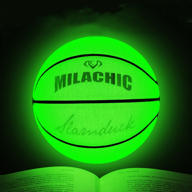 Fluorescent green reflective basketball above an open book, holographic glow