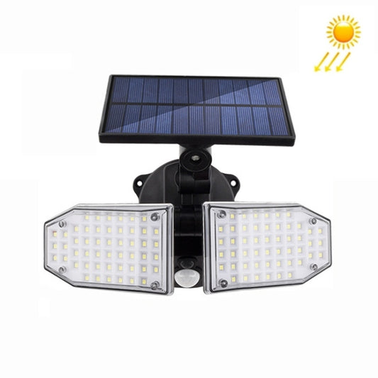 Solar dual-head solar wall light with two LED panels and a top solar panel