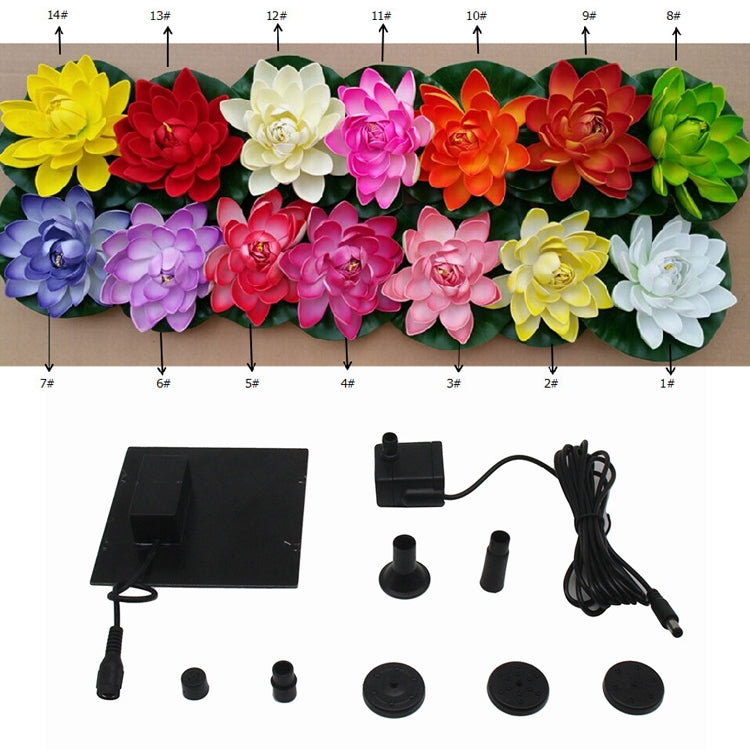 Lotus solar fountain color assortment with multicolor flower heads and included parts