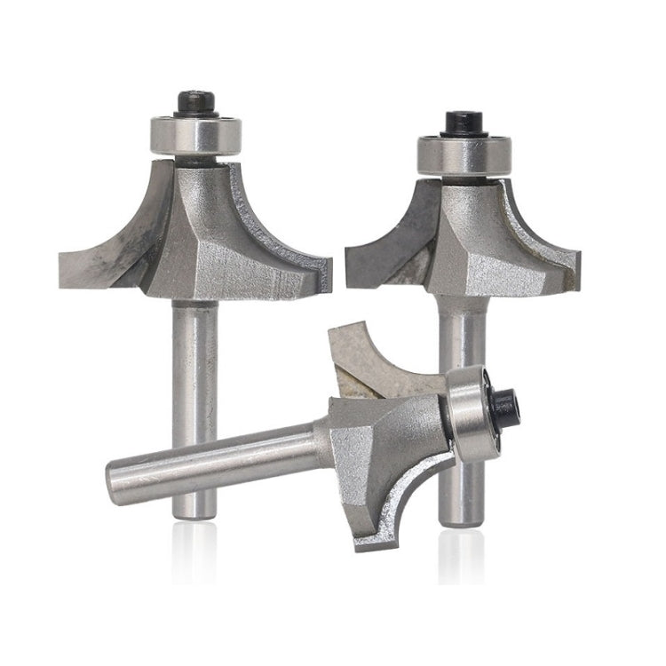 4-piece set of round-corner woodworking cutter heads, alloy metal, each with shank.