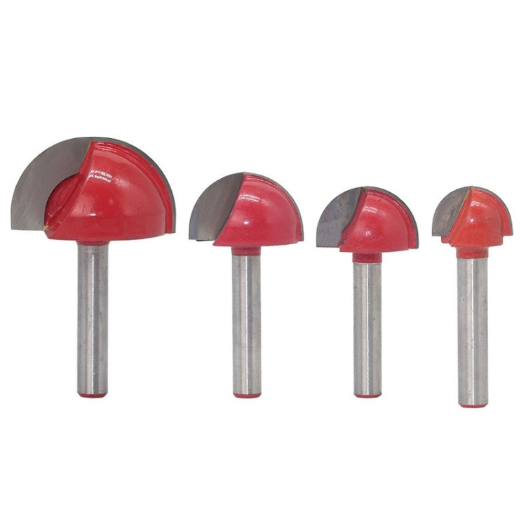 Round woodworking milling cutter set with red carbide heads and silver metal shanks