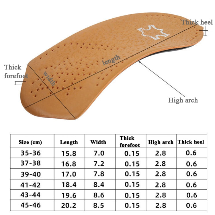 Tan cow leather half insole with perforations, high arch support and thick heel