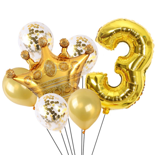2 PCS Birthday Baby Children Golden Crown Aluminum Film Number Balloon Set Wedding Scene Decoration