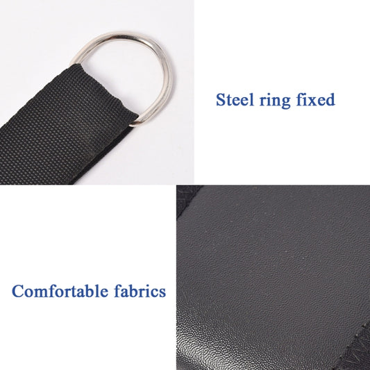 Textured black leather-look neck belt with fixed steel ring and padded panel
