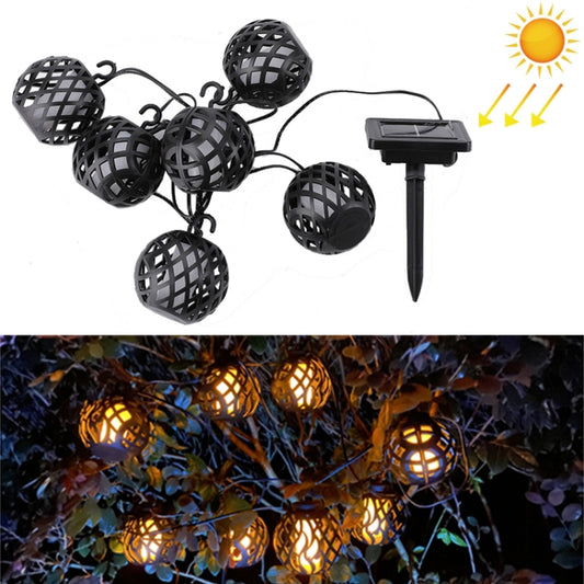 Black solar string lights with latticed flame ball bulbs and solar panel, outdoor decor