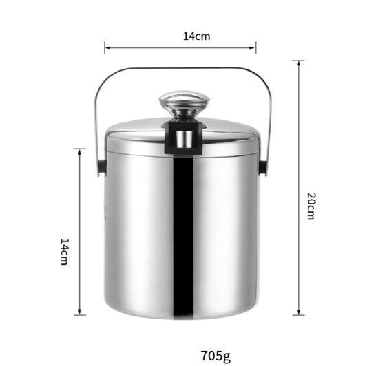 304 Stainless Steel Ice Bucket Double-Layer Hollow Bar Beer Wine Barrel With Ice Clip, Capacity: 1.3L, 1.3L With Ice Clip