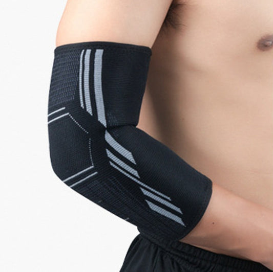 Black elbow pad sleeve with gray striped support bands