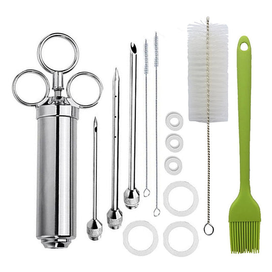 Stainless Steel Spice Syringe Barbecue Tool Turkey Needle Set, 14 in 1 (Green), 14 in 1 (Black), 14 in 1 (Blue), 14 in 1 (Orange), 14 in 1 (Gem Green), 14 in 1 (White Orange)