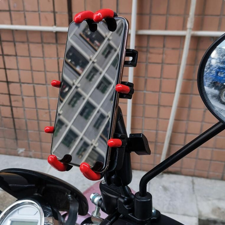 Motorcycle phone holder mounting bracket with phone secured by side clamps