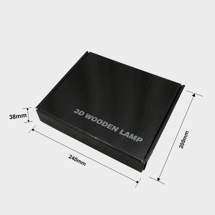 3D wooden lamp packaging box with black design and “3D WOODEN LAMP” text