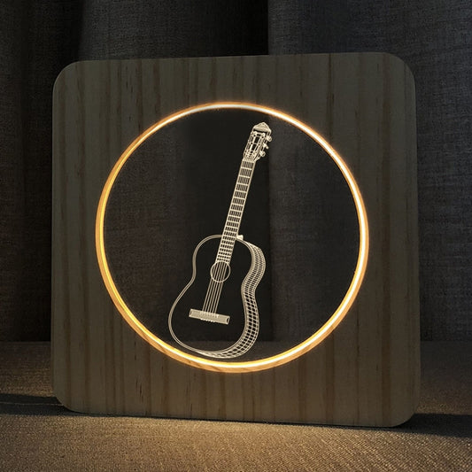 FS-A3272W Guitar Musical Instrument Solid Wood Frame Night Light, Guitar