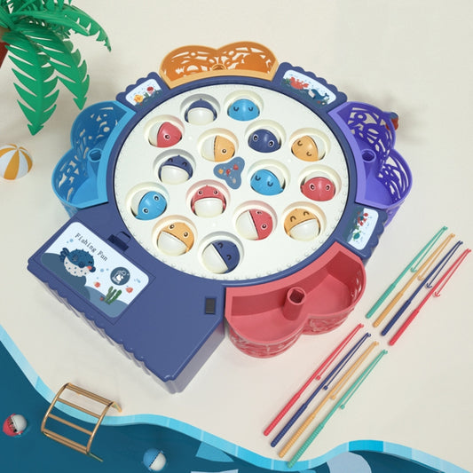 Magnetic Fishing Toy Children Educational Multifunctional Music Rotating Fishing Plate, Blue Battery Style+15 Fish 4 Rods, Pink Battery Style+15 Fish 4 Rods, Blue Charging Style+15 Fish 4 Rods, Blue Battery Style+24 Fish 5 Rods