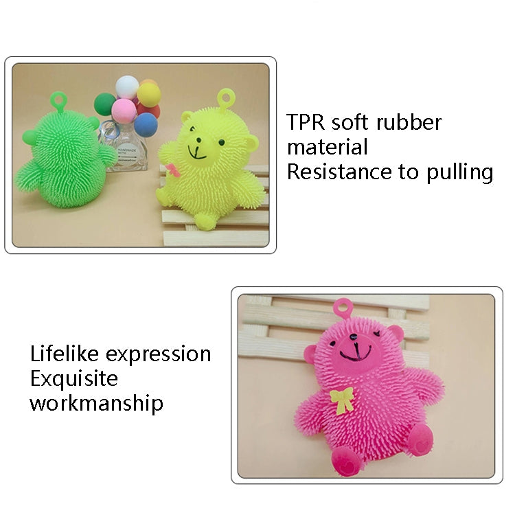 Cartoon bear hair stress ball with hanging loop, shown with soft rubber design