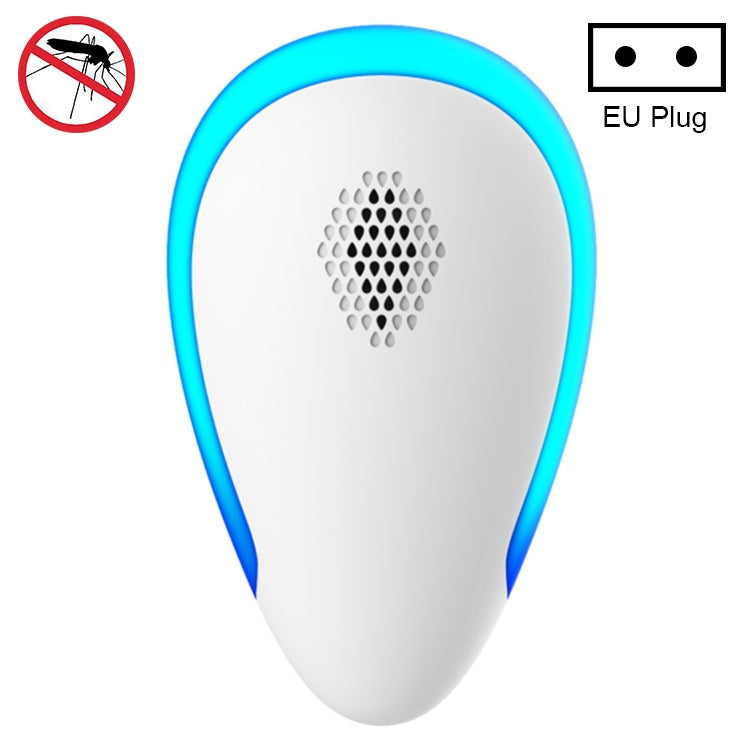 Plug-in ultrasonic mosquito repellent device with blue indicator, EU plug shown