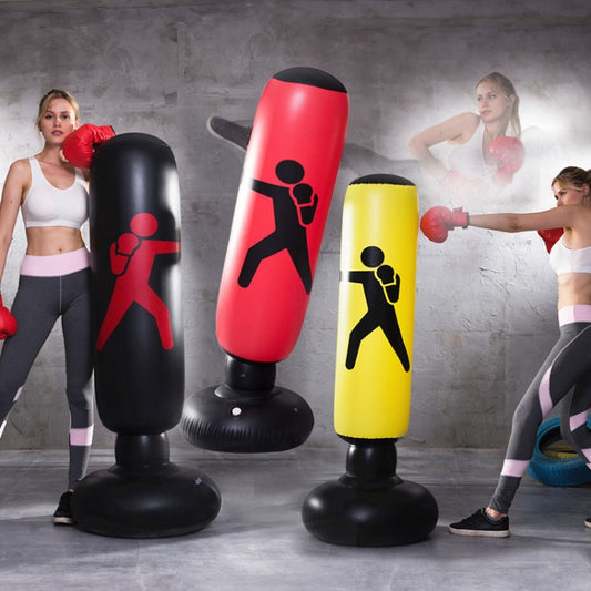 Thickened Fitness Adult Children Vertical Inflatable Non-Tumbler Boxing Column Inflatable Venting Angry Boxing Sandbag, 1.6m Yellow, 1.6m Red, 1.6m Black