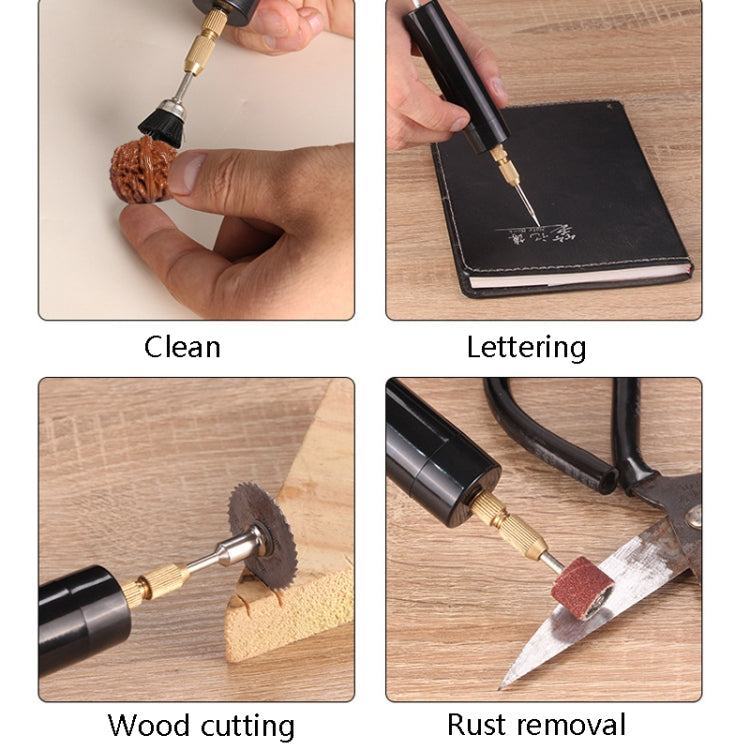 Mini electric grinder using bits for cleaning, lettering, wood cutting, and rust removal