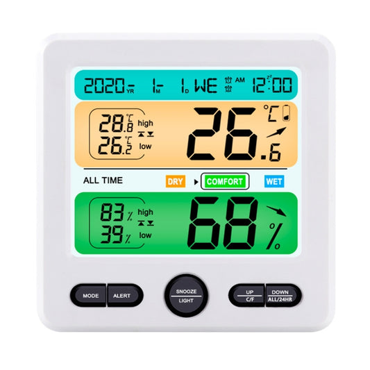 Indoor Color Digital Display Thermometer & Hygrometer Household Large-Screen Electronic Clock, TS-6211-W, TS-6211-B